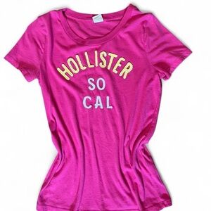 Hollister Vibrant Pink Tee with Yellow and White Graphic